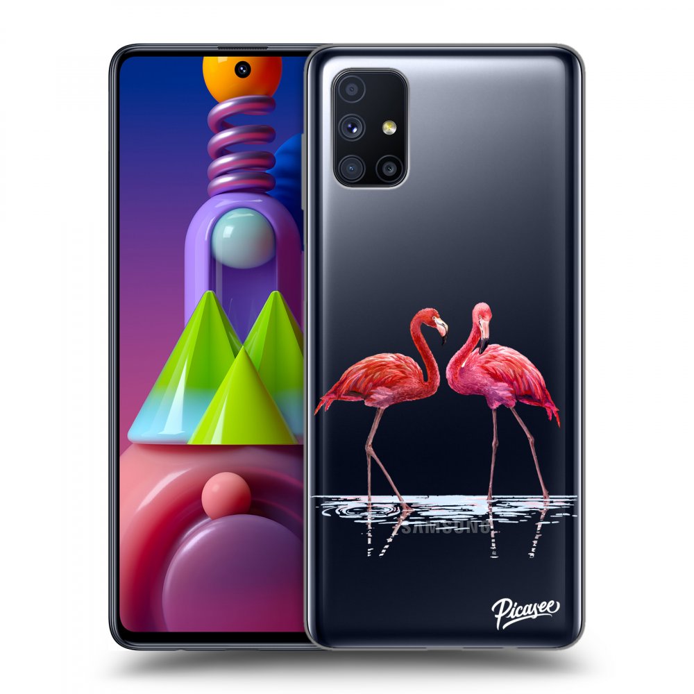 Picasee silikonový průhledný obal pro Samsung Galaxy M51 M515F - Flamingos couple