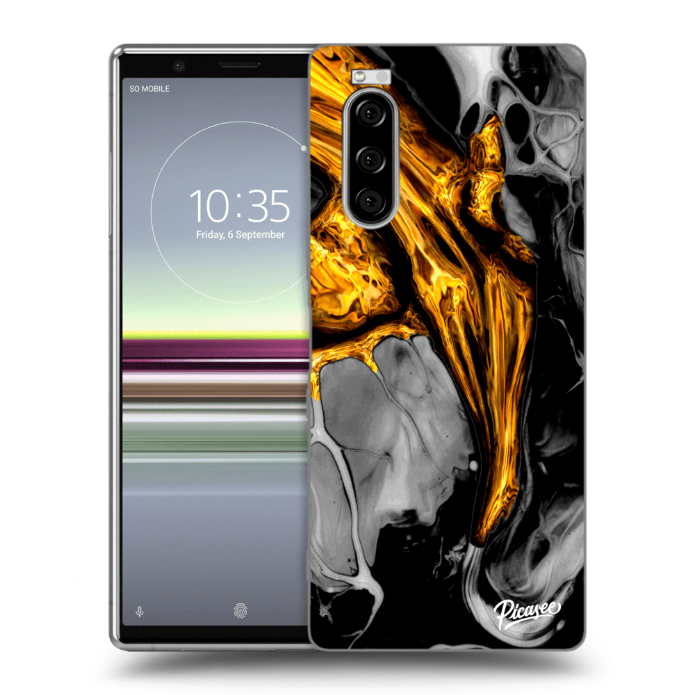 Picasee silikonový průhledný obal pro Sony Xperia 5 - Black Gold