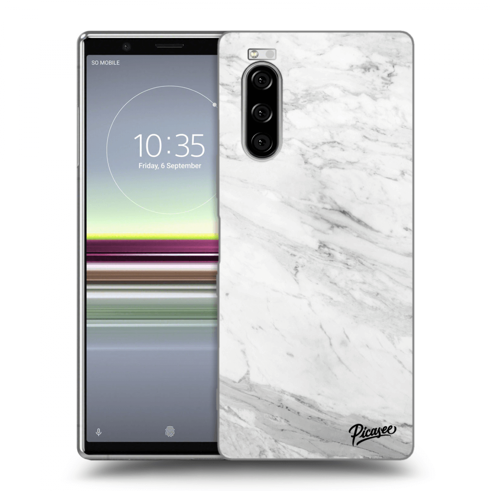 Picasee silikonový černý obal pro Sony Xperia 5 - White marble
