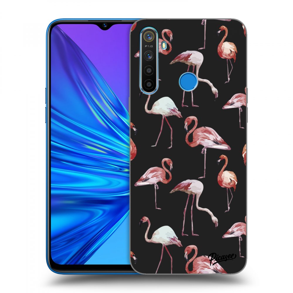 Picasee silikonový černý obal pro Realme 5 - Flamingos
