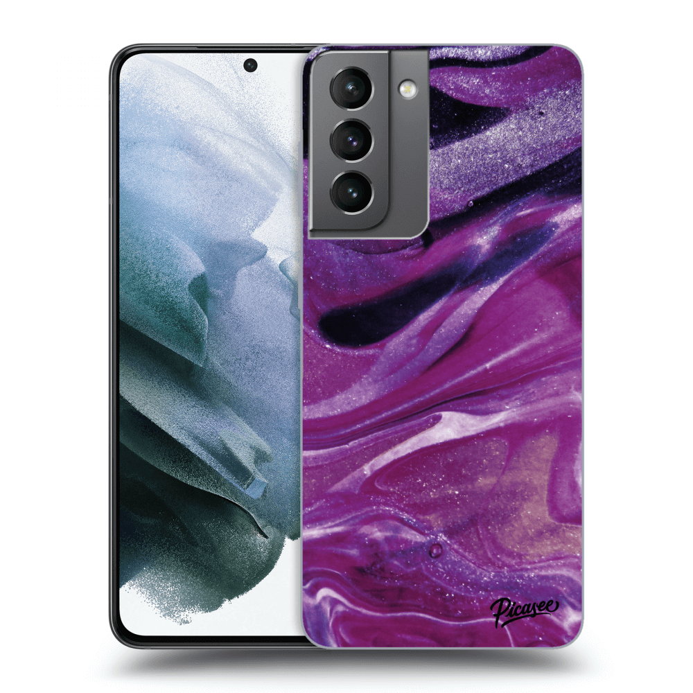 Picasee silikonový průhledný obal pro Samsung Galaxy S21 5G G991B - Purple glitter