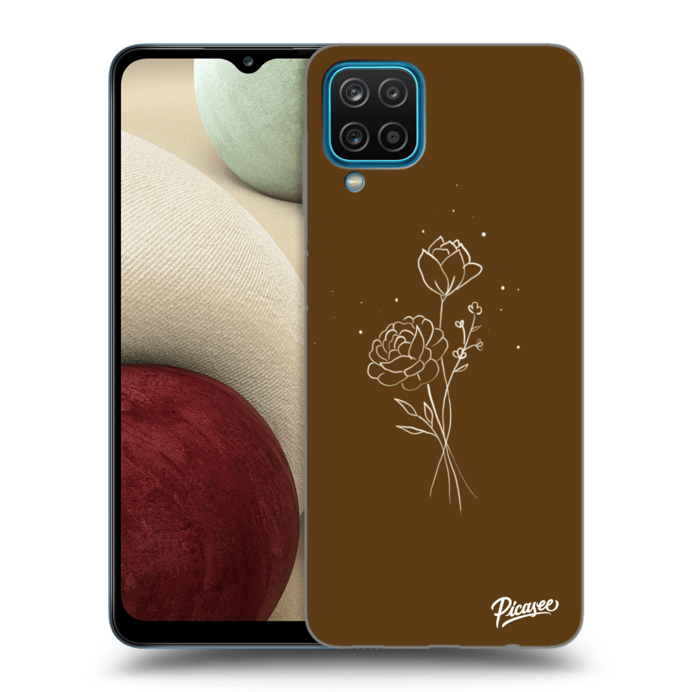 Picasee silikonový průhledný obal pro Samsung Galaxy A12 A125F - Brown flowers