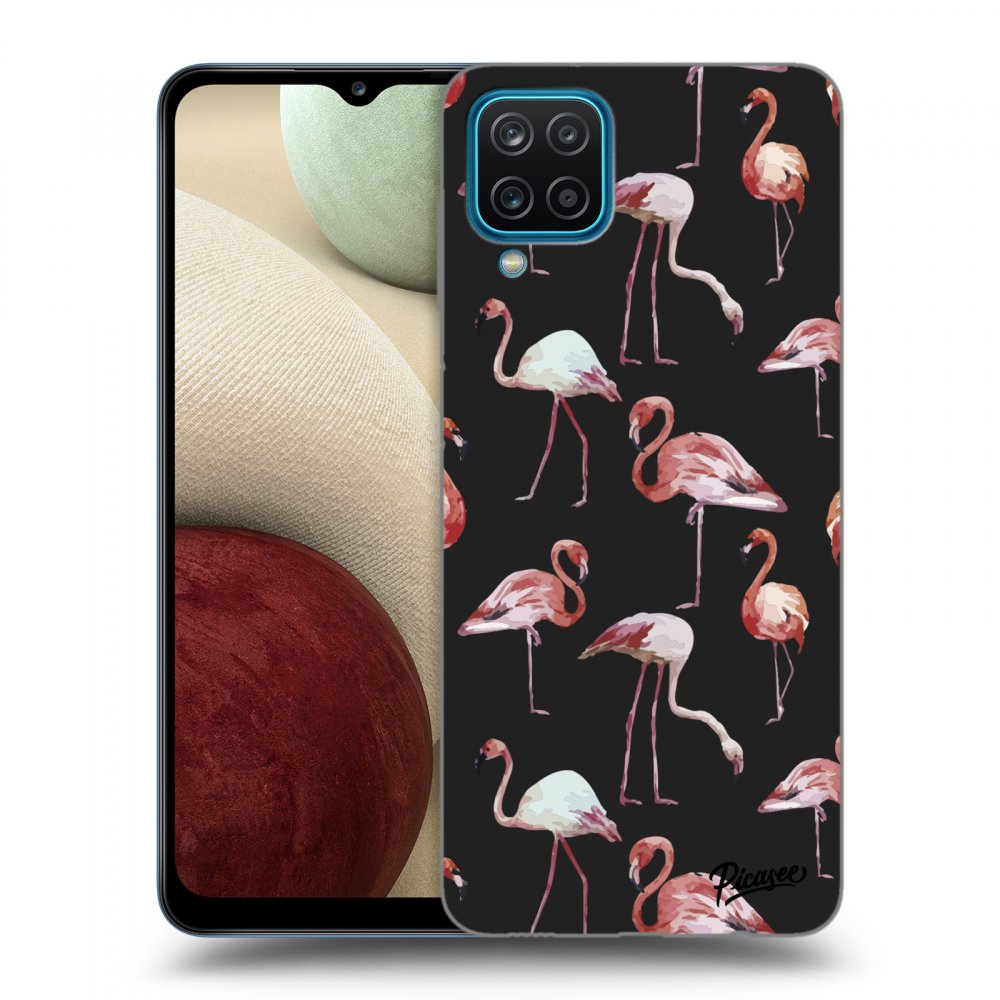 Picasee silikonový černý obal pro Samsung Galaxy A12 A125F - Flamingos