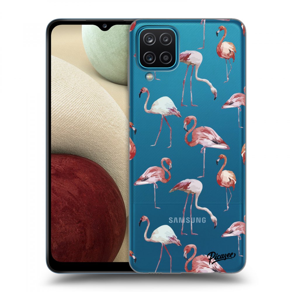 Picasee silikonový průhledný obal pro Samsung Galaxy A12 A125F - Flamingos