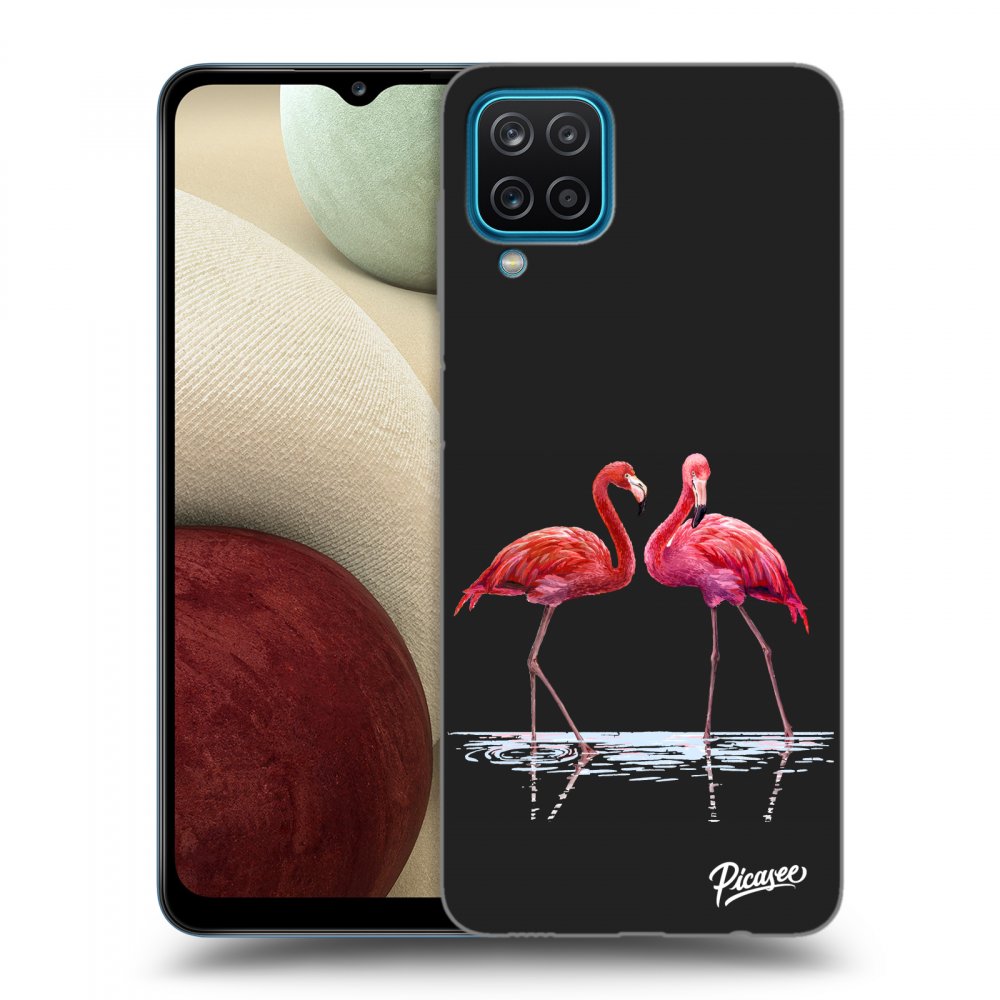 Picasee silikonový černý obal pro Samsung Galaxy A12 A125F - Flamingos couple
