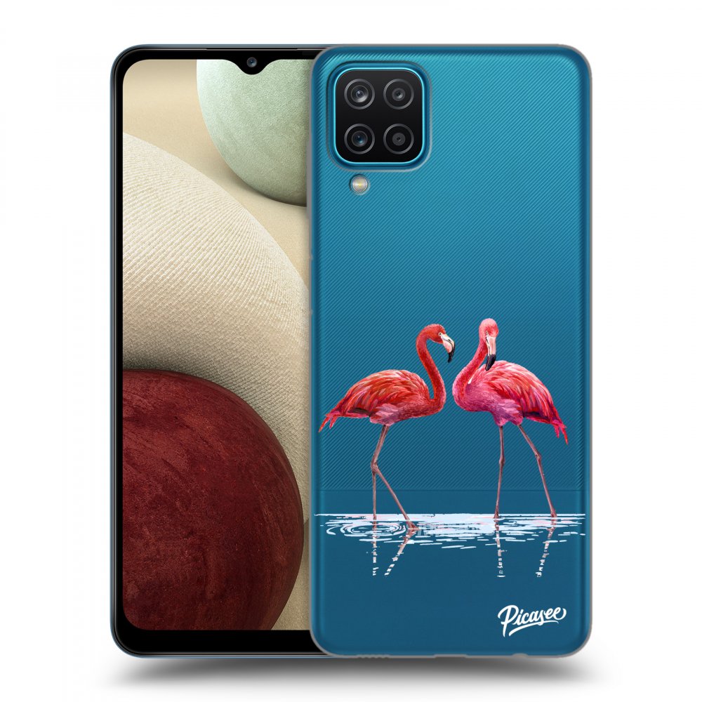 Picasee silikonový průhledný obal pro Samsung Galaxy A12 A125F - Flamingos couple