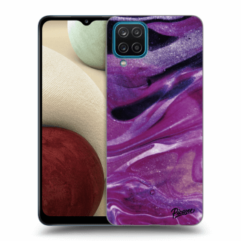 Picasee silikonový průhledný obal pro Samsung Galaxy A12 A125F - Purple glitter