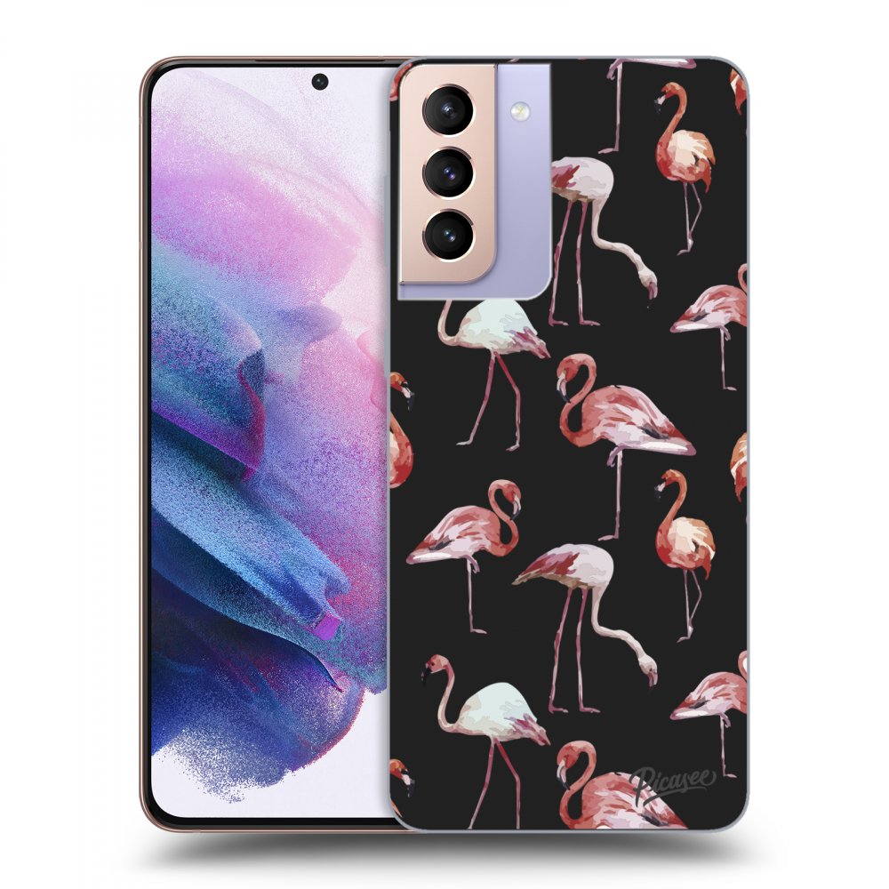 Picasee silikonový černý obal pro Samsung Galaxy S21+ 5G G996F - Flamingos