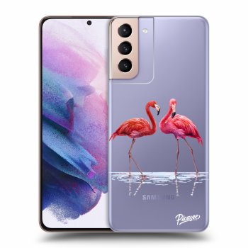 Picasee silikonový průhledný obal pro Samsung Galaxy S21+ 5G G996F - Flamingos couple