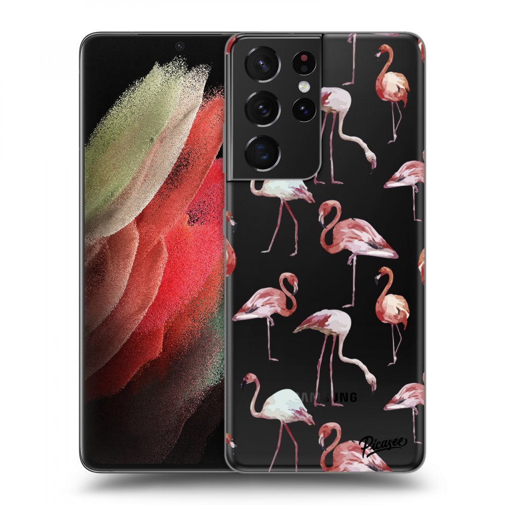Picasee silikonový průhledný obal pro Samsung Galaxy S21 Ultra 5G G998B - Flamingos