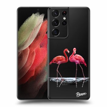 Picasee silikonový průhledný obal pro Samsung Galaxy S21 Ultra 5G G998B - Flamingos couple