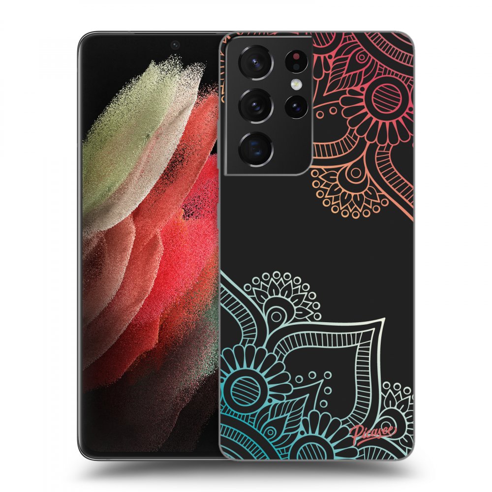 Picasee silikonový černý obal pro Samsung Galaxy S21 Ultra 5G G998B - Flowers pattern