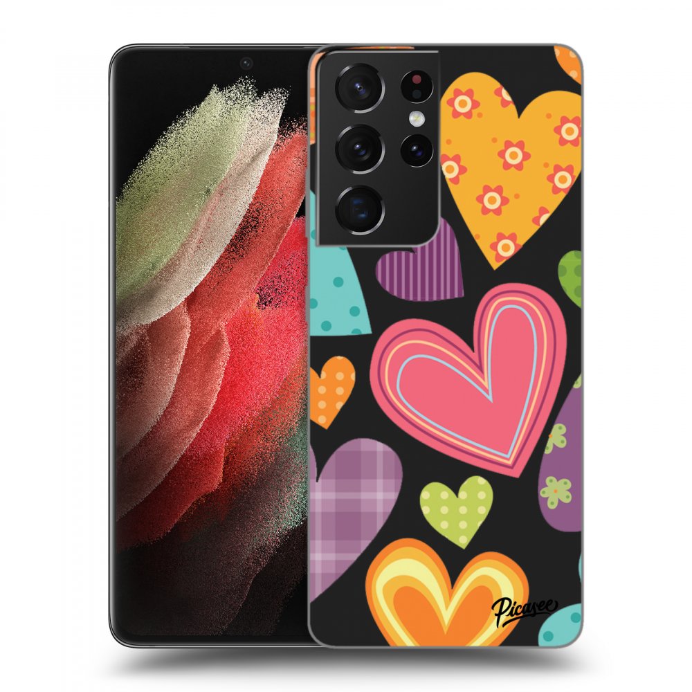 Picasee silikonový černý obal pro Samsung Galaxy S21 Ultra 5G G998B - Colored heart