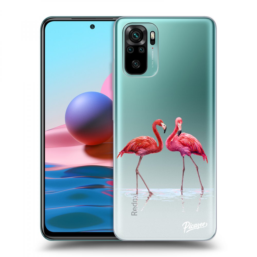 Picasee silikonový průhledný obal pro Xiaomi Redmi Note 10 - Flamingos couple