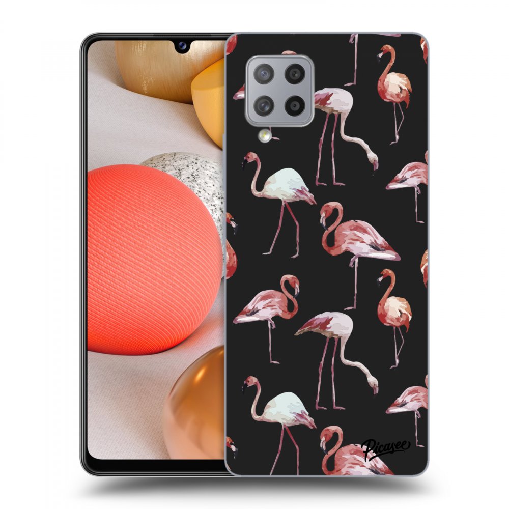 Picasee silikonový černý obal pro Samsung Galaxy A42 A426B - Flamingos