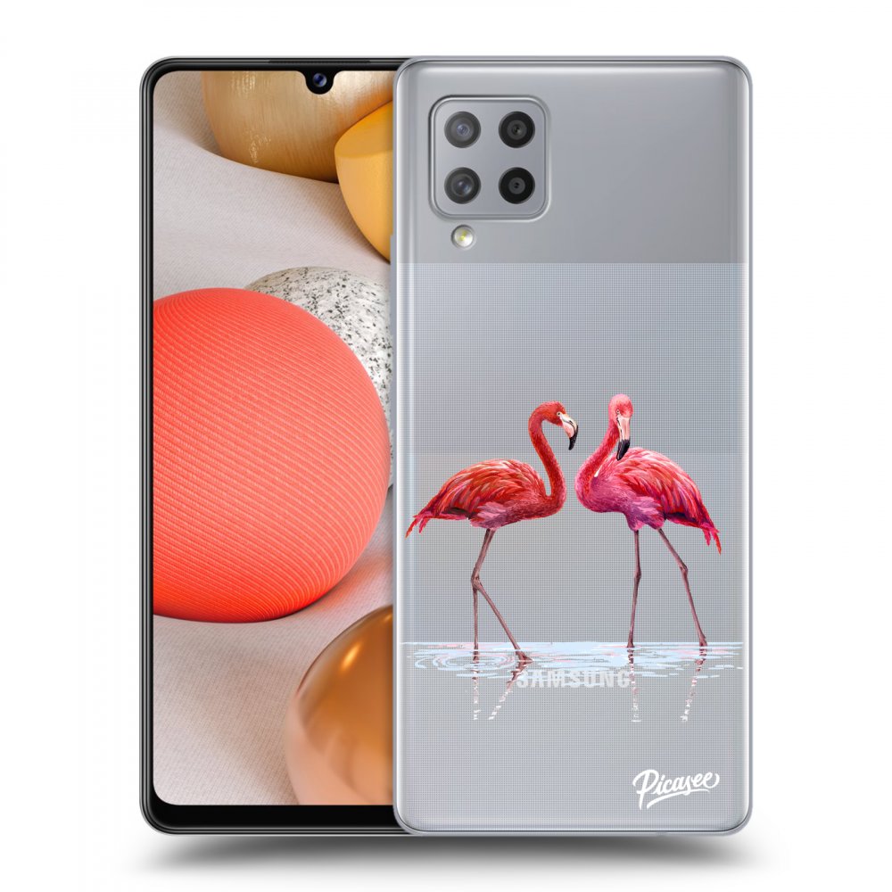 Picasee silikonový průhledný obal pro Samsung Galaxy A42 A426B - Flamingos couple