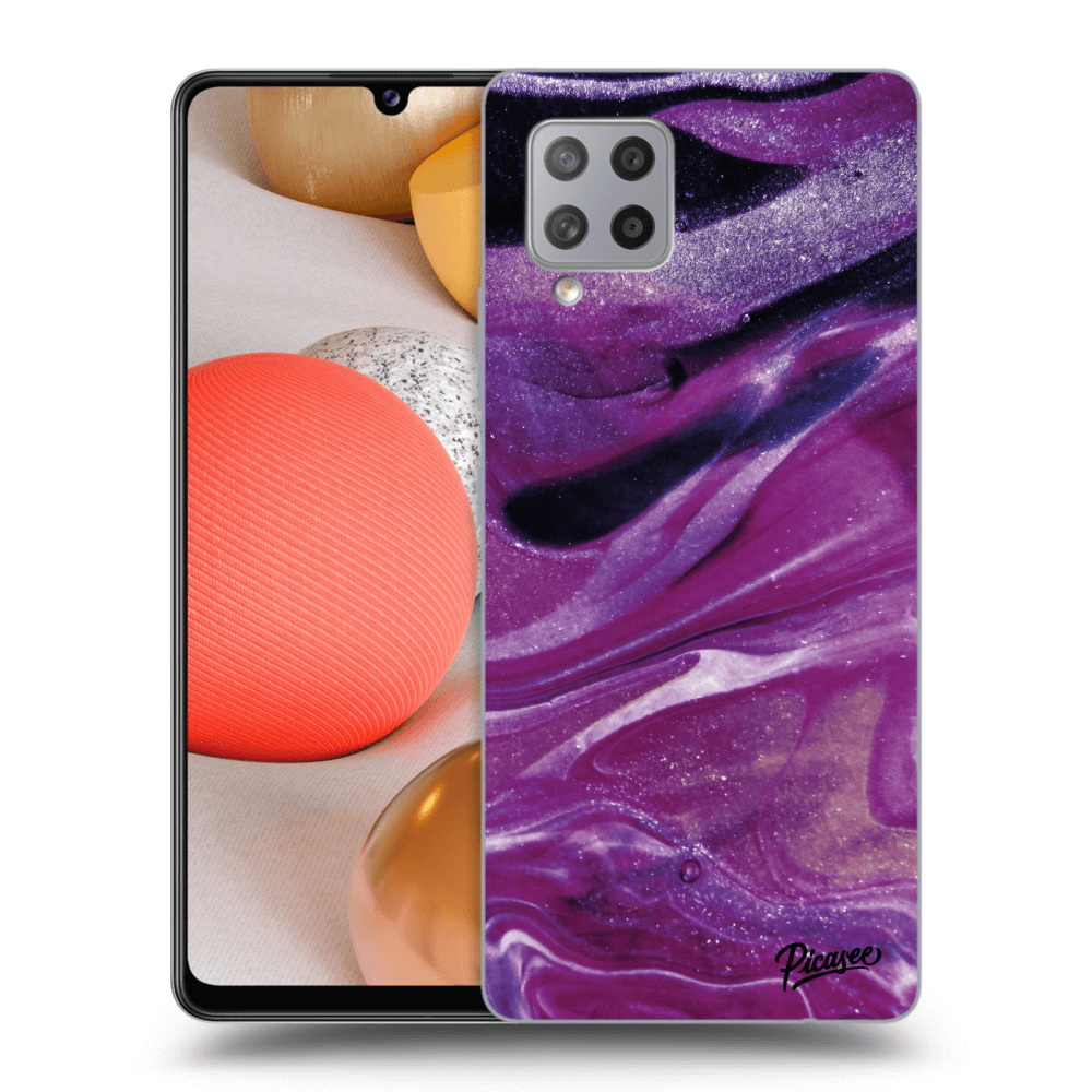 Picasee silikonový průhledný obal pro Samsung Galaxy A42 A426B - Purple glitter