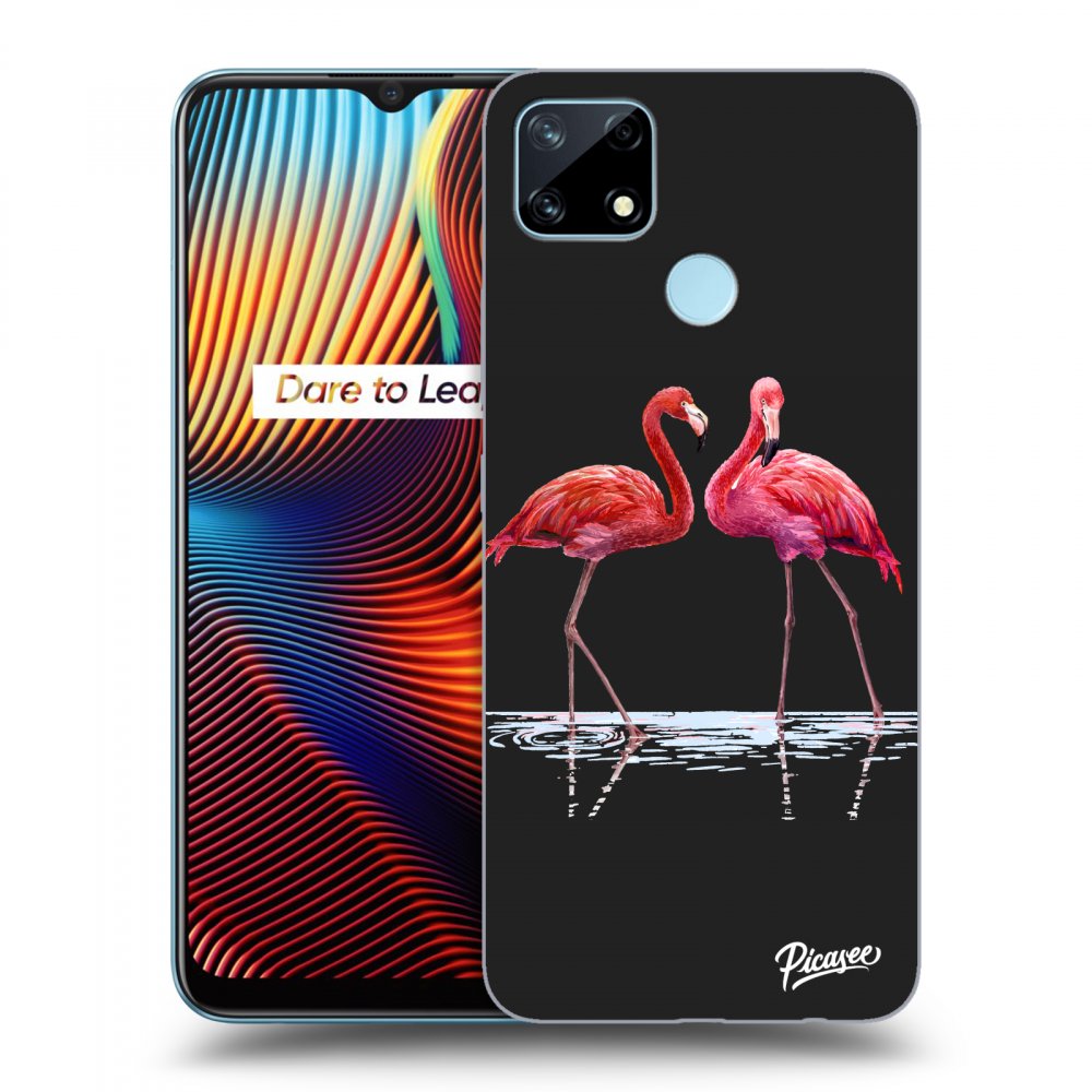 Picasee silikonový černý obal pro Realme 7i - Flamingos couple