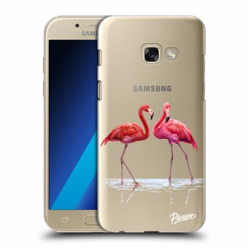Picasee silikonový průhledný obal pro Samsung Galaxy A3 2017 A320F - Flamingos couple
