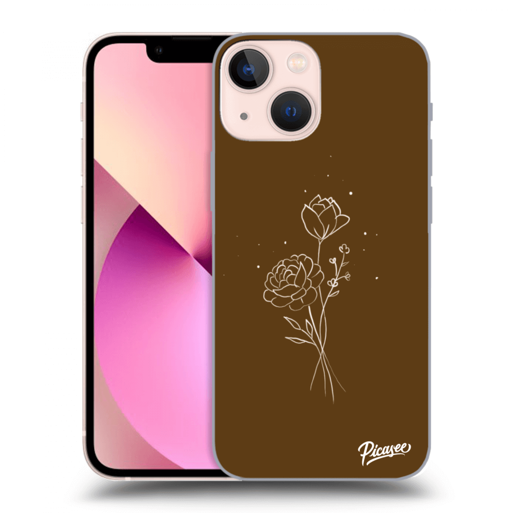 Picasee silikonový průhledný obal pro Apple iPhone 13 mini - Brown flowers