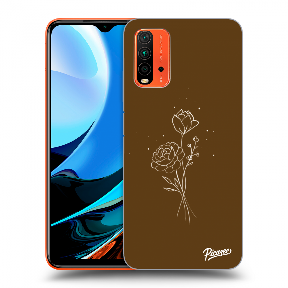 Picasee silikonový průhledný obal pro Xiaomi Redmi 9T - Brown flowers