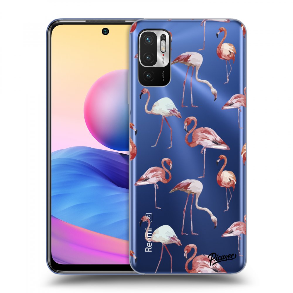 Picasee silikonový průhledný obal pro Xiaomi Redmi Note 10 5G - Flamingos