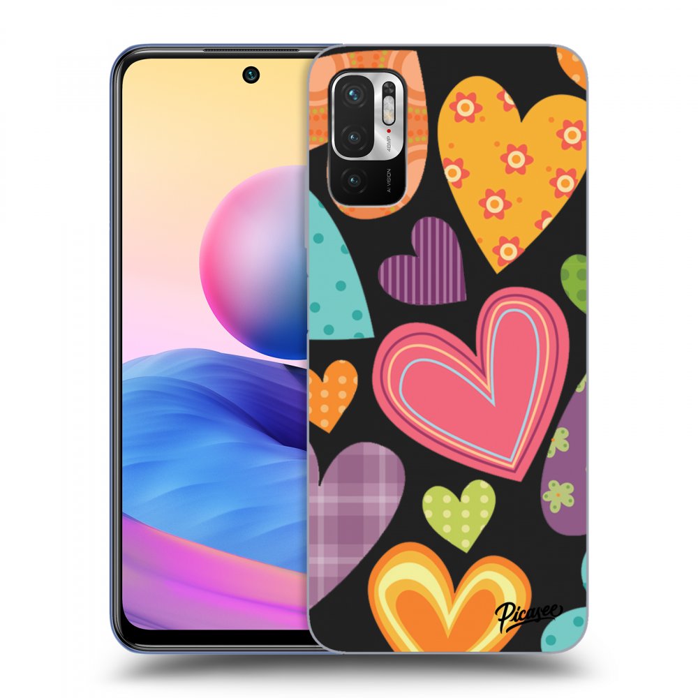 Picasee silikonový černý obal pro Xiaomi Redmi Note 10 5G - Colored heart