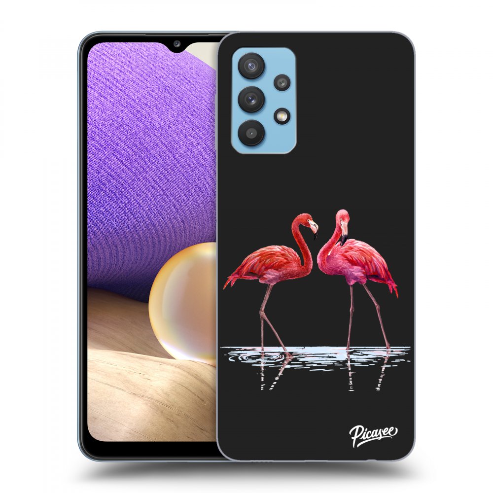 Picasee silikonový černý obal pro Samsung Galaxy A32 4G SM-A325F - Flamingos couple