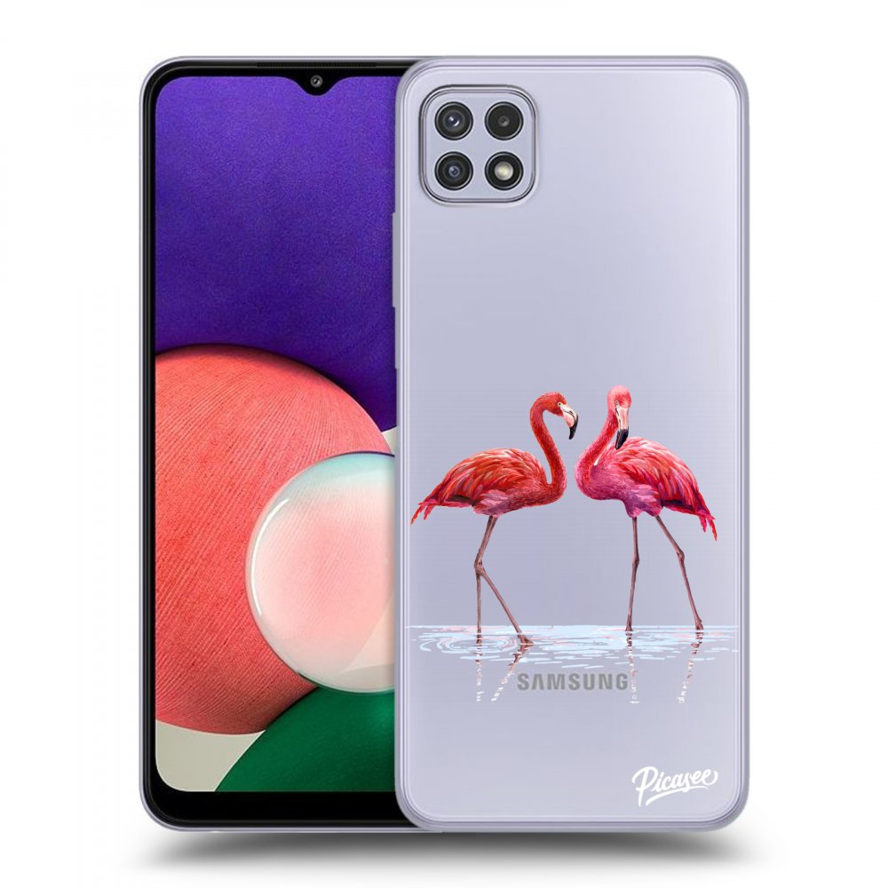Picasee silikonový průhledný obal pro Samsung Galaxy A22 A226B 5G - Flamingos couple