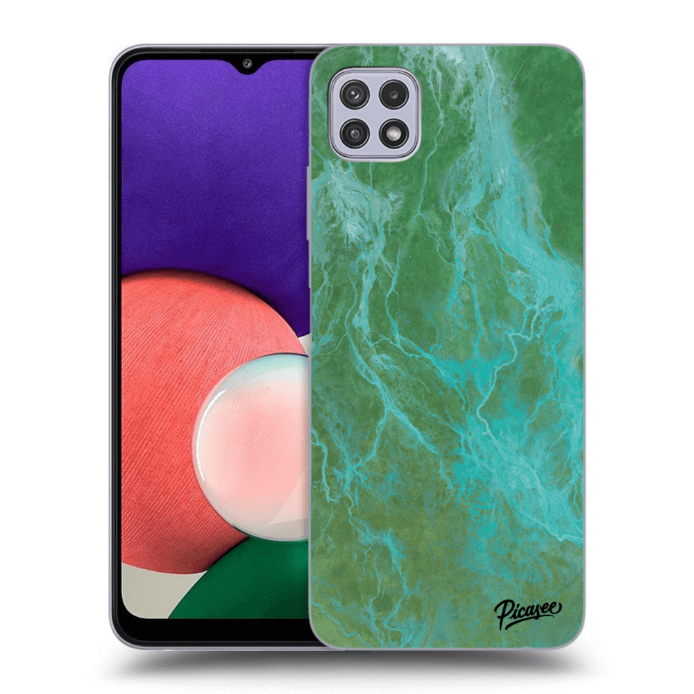 Picasee silikonový průhledný obal pro Samsung Galaxy A22 A226B 5G - Green marble