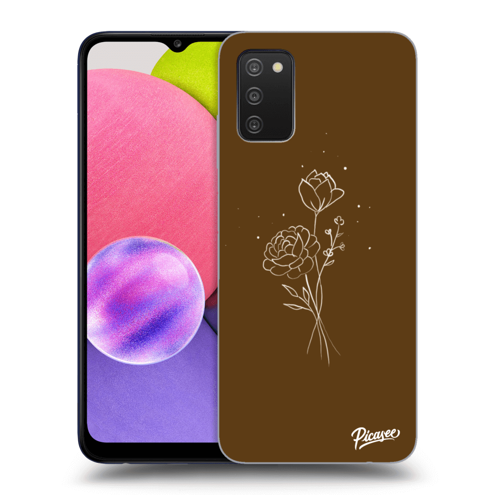 Picasee silikonový černý obal pro Samsung Galaxy A02s A025G - Brown flowers