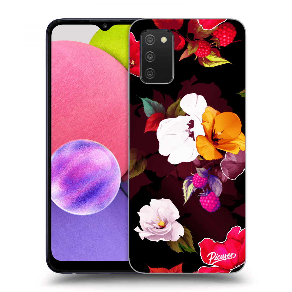 Picasee silikonový černý obal pro Samsung Galaxy A02s A025G - Flowers and Berries