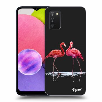 Picasee silikonový černý obal pro Samsung Galaxy A02s A025G - Flamingos couple