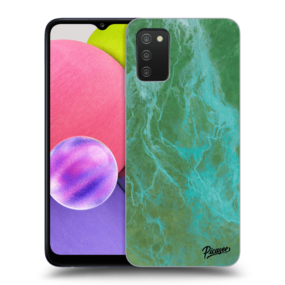 Picasee silikonový průhledný obal pro Samsung Galaxy A02s A025G - Green marble