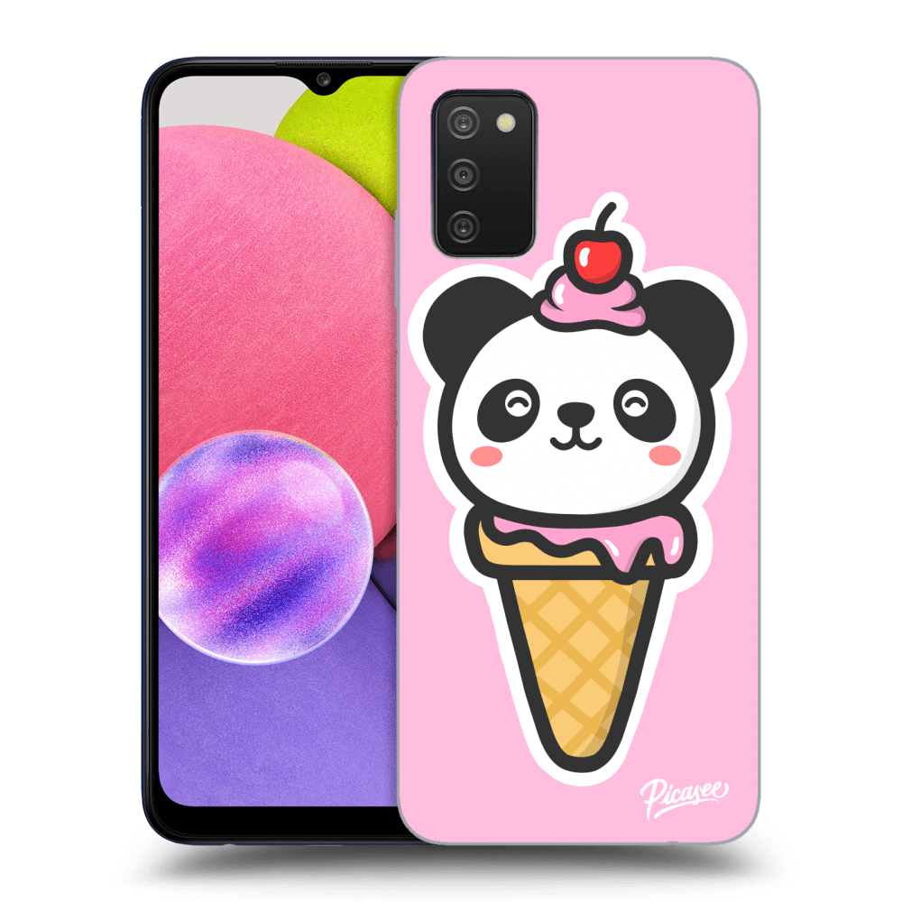 Picasee silikonový černý obal pro Samsung Galaxy A02s A025G - Ice Cream Panda