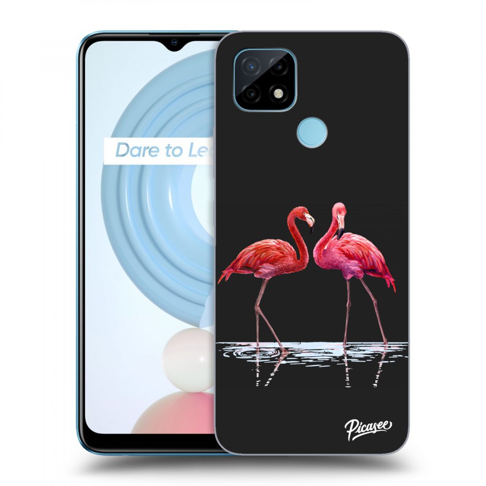 Picasee silikonový černý obal pro Realme C21 - Flamingos couple