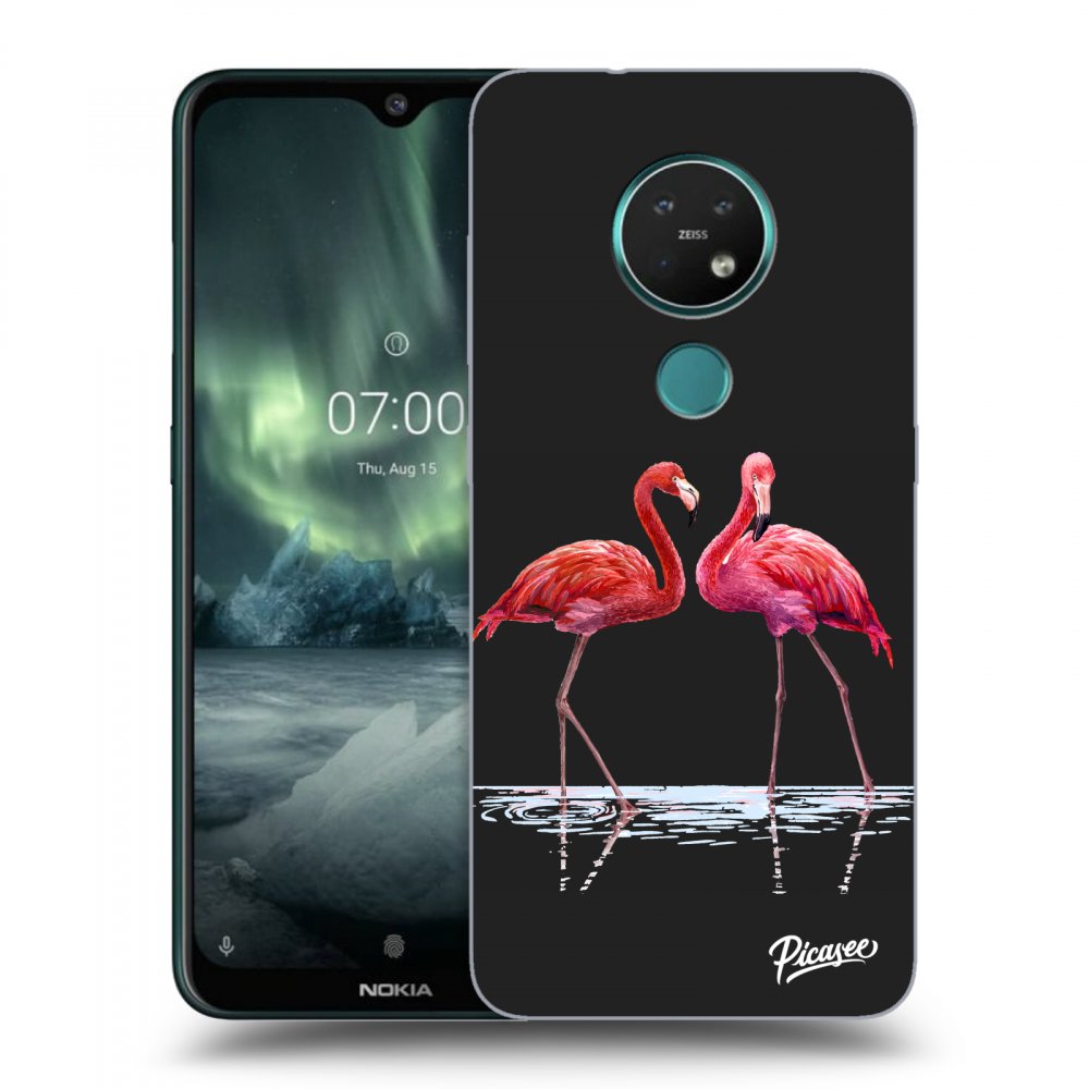 Picasee silikonový černý obal pro Nokia 7.2 - Flamingos couple