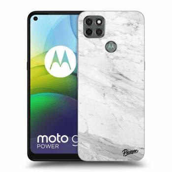 Picasee silikonový černý obal pro Motorola Moto G9 Power - White marble