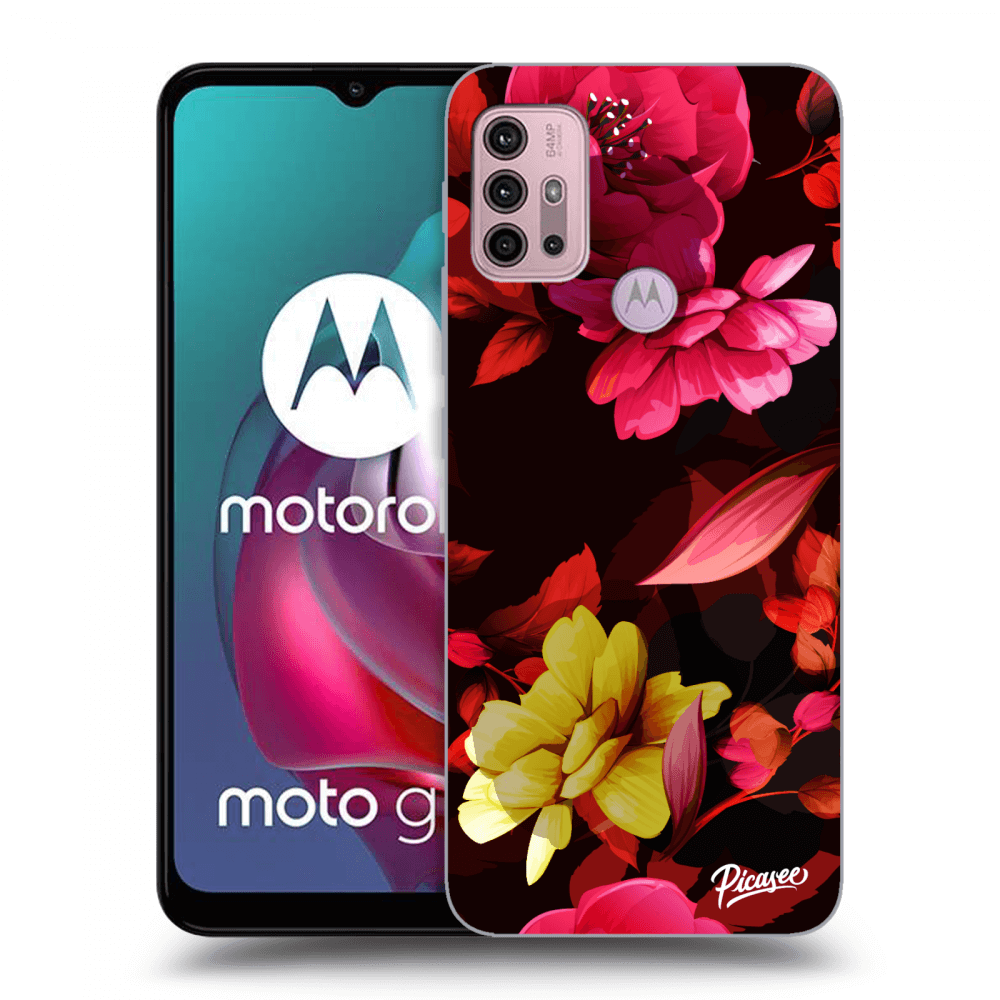Picasee silikonový černý obal pro Motorola Moto G30 - Dark Peonny
