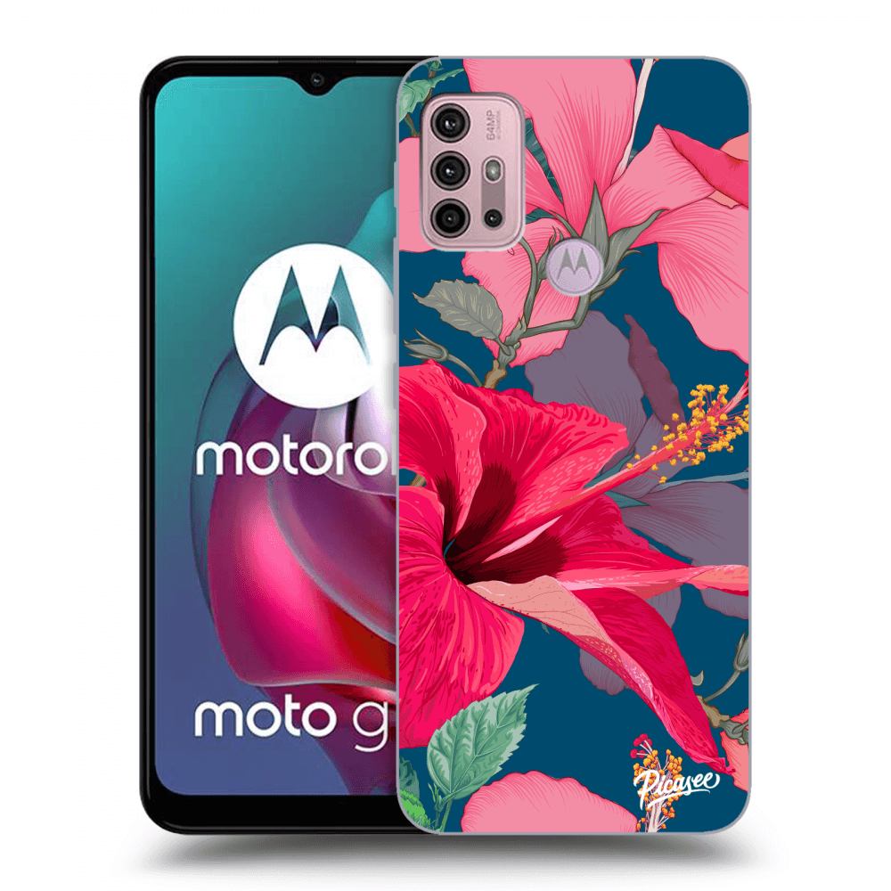 Picasee silikonový černý obal pro Motorola Moto G30 - Hibiscus