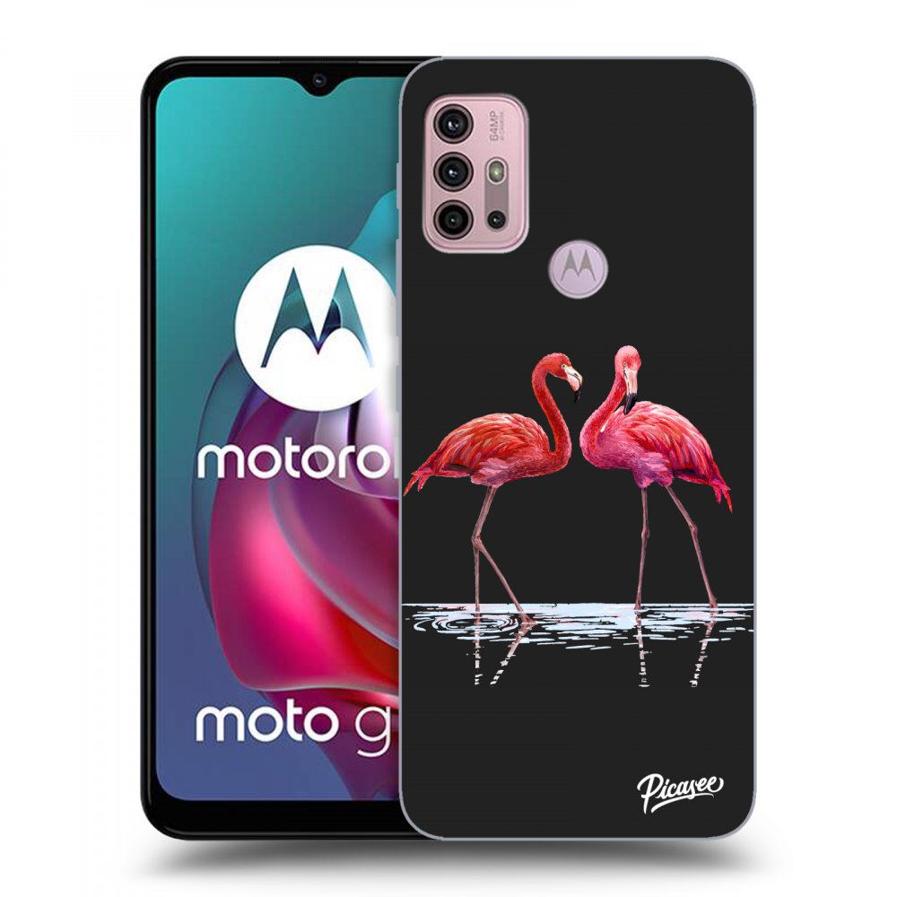 Picasee silikonový černý obal pro Motorola Moto G30 - Flamingos couple