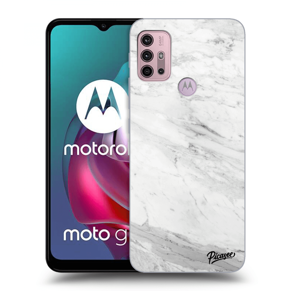 Picasee silikonový černý obal pro Motorola Moto G30 - White marble