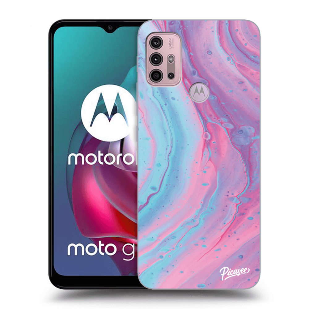 Picasee silikonový černý obal pro Motorola Moto G30 - Pink liquid