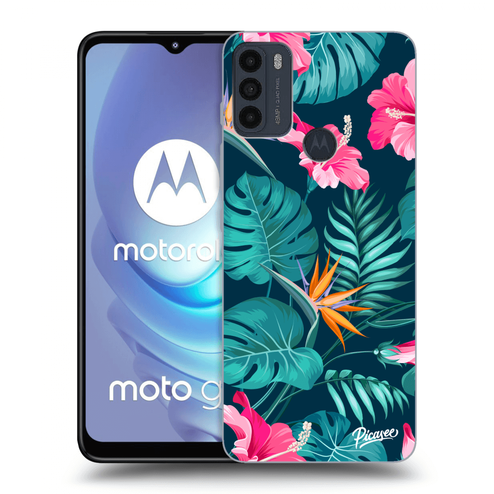 Picasee silikonový černý obal pro Motorola Moto G50 - Pink Monstera