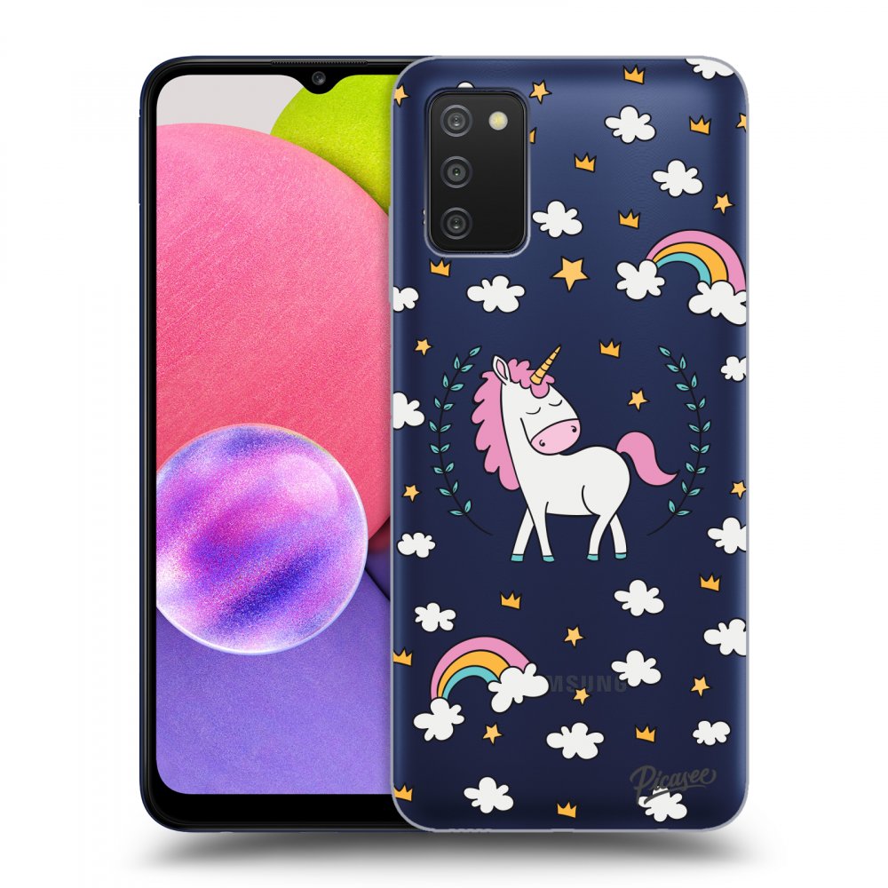 Picasee silikonový průhledný obal pro Samsung Galaxy A03s A037G - Unicorn star heaven