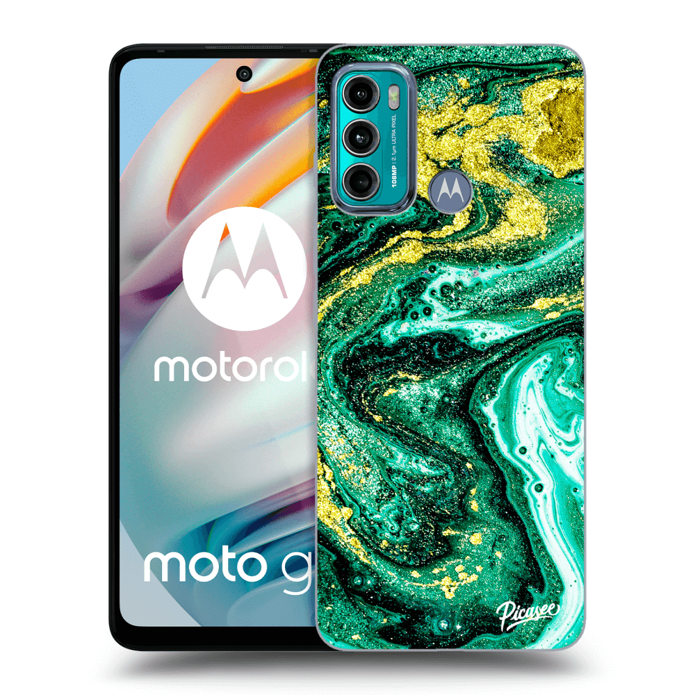Picasee silikonový průhledný obal pro Motorola Moto G60 - Green Gold