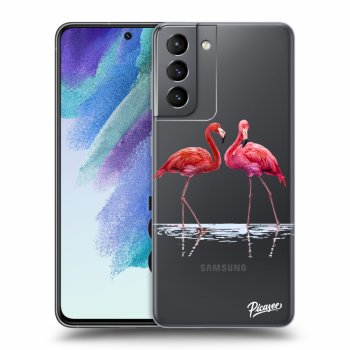 Picasee silikonový průhledný obal pro Samsung Galaxy S21 FE 5G - Flamingos couple