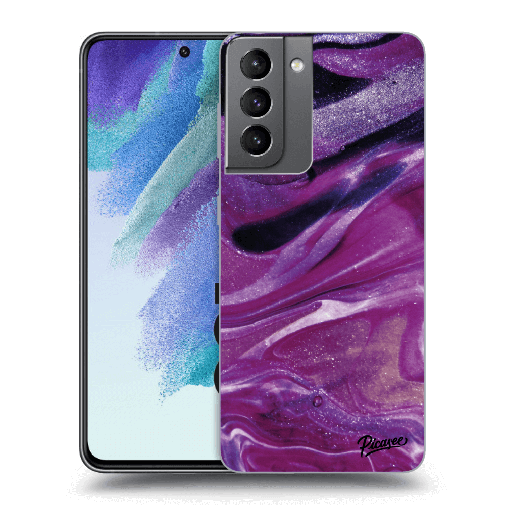 Picasee silikonový průhledný obal pro Samsung Galaxy S21 FE 5G - Purple glitter