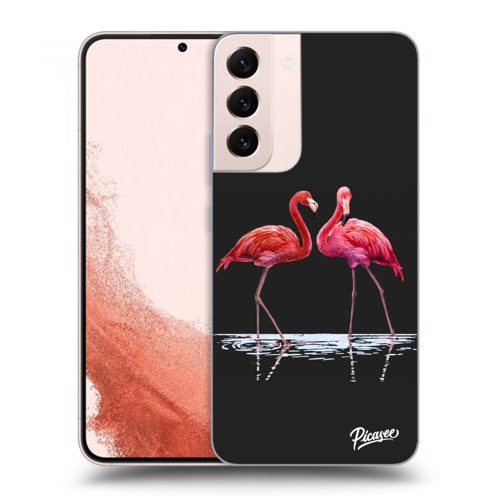 Picasee silikonový černý obal pro Samsung Galaxy S22+ 5G - Flamingos couple