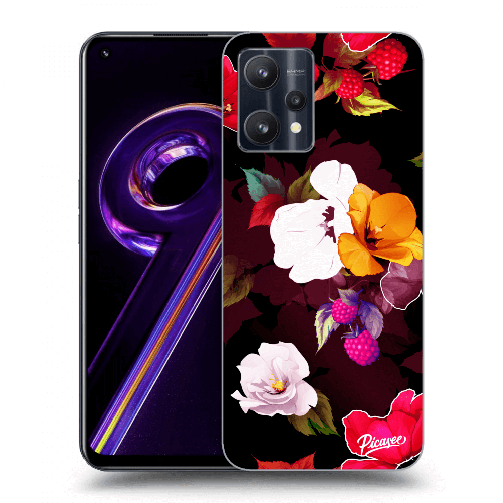 Picasee silikonový černý obal pro Realme 9 Pro 5G - Flowers and Berries